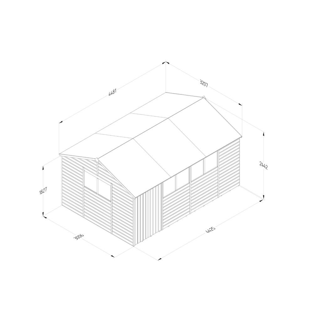 Beckwood 15×10 Reverse Apex Shed – 6 Windows – Double Door 5013053197899 2